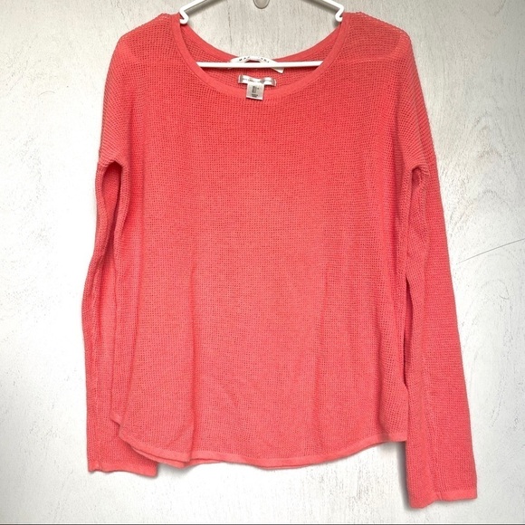 Max Studio Coral Linen Waffle Knit Longsleeve Top | Button Back Detail - Picture 1 of 5